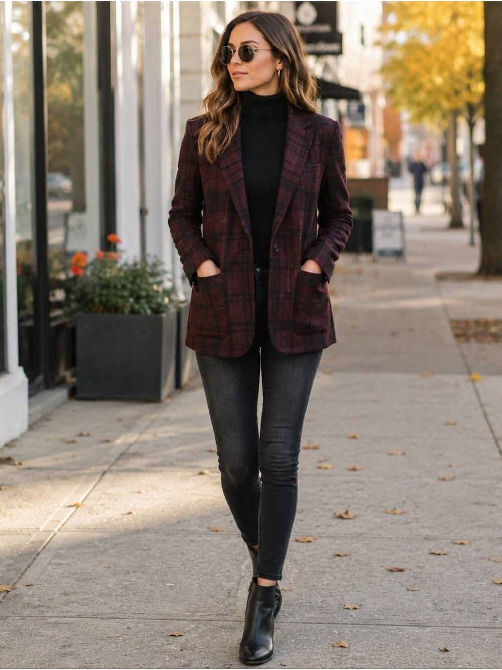Madewell Larsen Blazer Windowpane Plaid Women's XS Burgundy Black Wool Blend New
